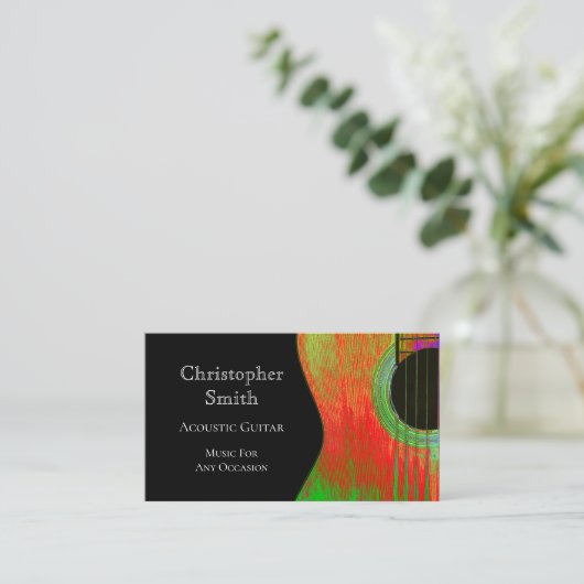 アコースティックギター音楽ブラック 名刺 (スタンド正面)