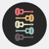 アコースティックギター音楽ミュージシャンベーシストレトロ ラウンドシール (正面)