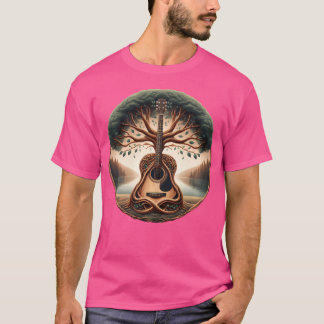 アコースティックギター ギター ツリー アート Tシャツ