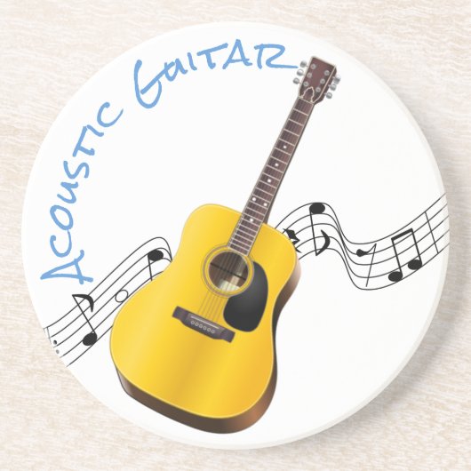 アコースティックギター – ラウンドライムストーン飲料用コースター コースター (正面)