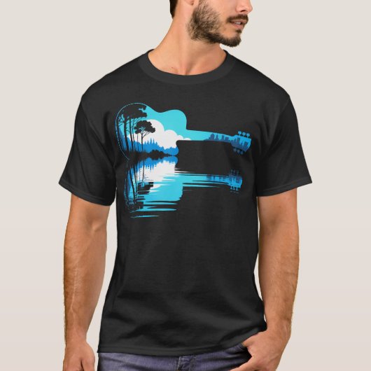 アコースティックギター 自然 都市 シルエット Tシャツ (正面)