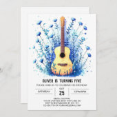 アコースティッククラシカルギターボーイ誕生日 招待状 (正面/裏面)