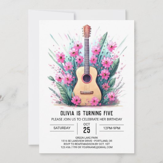 アコースティックバラドギター誕生日 招待状 (正面)