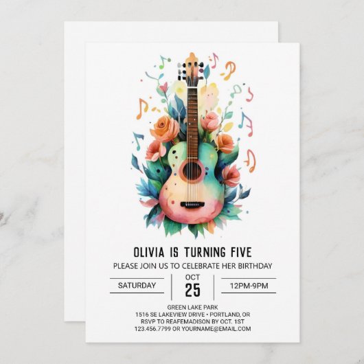 アコースティックバラドギター誕生日 招待状 (正面/裏面)