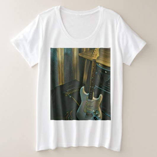 アコースティックベース電気ギターギフト プラスサイズTシャツ (デザイン正面)