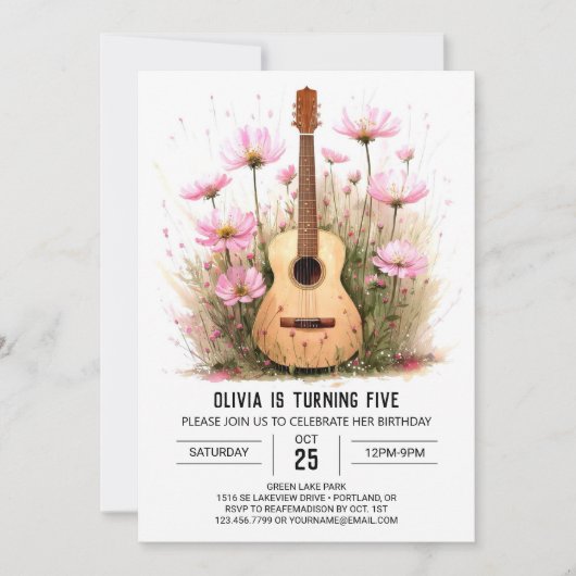 アコースティックミュージシャンギター誕生日 招待状 (正面)