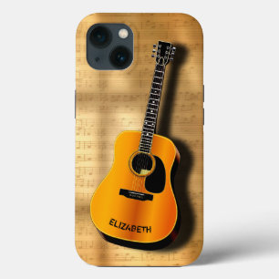 アコースティックヴィンテージギターとミュージシャン名前をカスタムす iPhone 13ケース