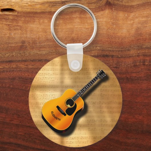 アコースティックヴィンテージギター及びミュージシャン名前をカスタムする キーホルダー (正面)