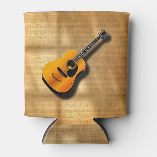 アコースティックヴィンテージギター及びミュージシャン名前をカスタムする 缶クーラー (正面)