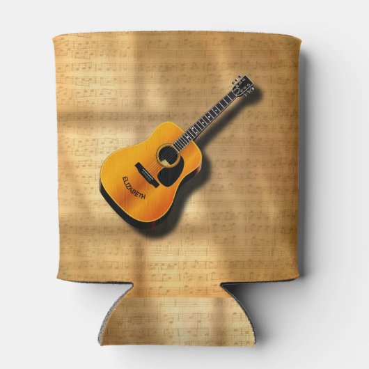 アコースティックヴィンテージギター及びミュージシャン名前をカスタムする 缶クーラー (裏面)