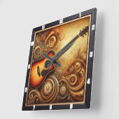 アコースティック芸術的ギタースワールとゴールデンデザイン スクエア壁時計 (傾斜)