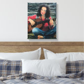 アコースティック遊ギターを使った女性の音楽 キャンバスプリント (インサイチュ (寝室))