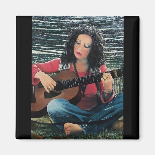 アコースティック遊ギターを使った女性の音楽 マグネット (正面)