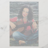 アコースティック遊ギターを使った女性の音楽 便箋 (裏面)