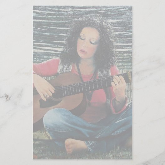 アコースティック遊ギターを使った女性の音楽 便箋 (裏面)