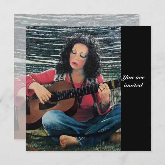アコースティック遊ギターを使った女性の音楽 招待状 (正面/裏面)