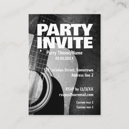 アコースティック音楽ギターパーティー招待状カード エンクロージャーカード (正面)