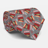 アコーディオンと楽音赤と灰色のパターン ネクタイ (ロール)