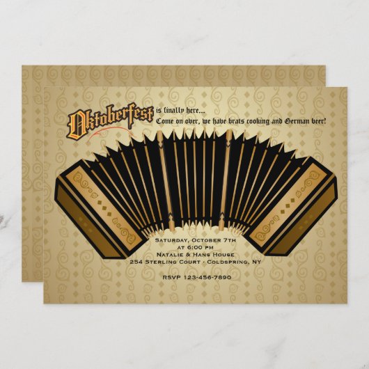 アコーディオンのオクトーバーフェストの招待状 招待状 (正面/裏面)