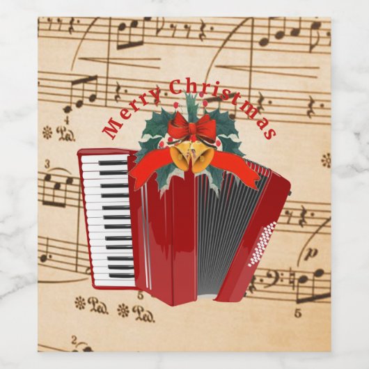 アコーディオンのクリスマスおめでとう ワインラベル (シングルラベル)