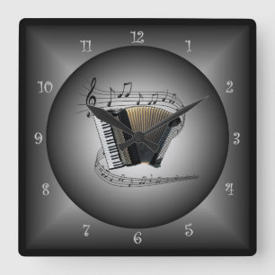 アコーディオンの~Musical地球~Musical Instrument~Scale スクエア壁時計