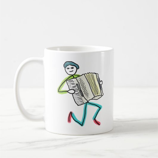 アコーディオンを演奏するスティックマン コーヒーマグカップ (左)