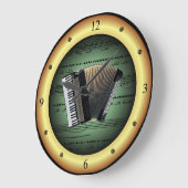 アコーディオンオンシートミュージック~金ゴールド背景の緑~ ラージ壁時計 (傾斜)