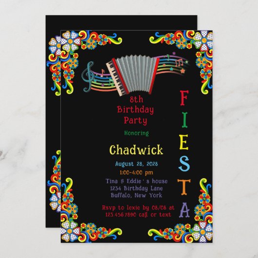 アコーディオンカラフルフローラ誕生日会 招待状 (正面/裏面)