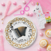 アコーディオンデザインエレガント(黒と金ゴールド) ペーパープレート (パーティー)