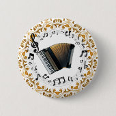 アコーディオンデザインエレガント(黒と金ゴールド) 缶バッジ (正面)