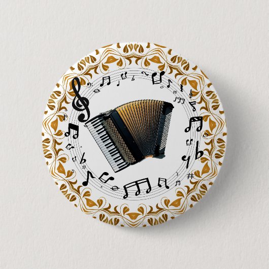 アコーディオンデザインエレガント(黒と金ゴールド) 缶バッジ (正面)