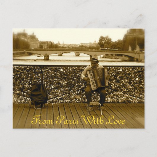 アコーディオンプレーヤー-ポンデザール、パリ ポストカード (正面)