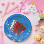 アコーディオンミュージカル背景（青） ペーパープレート (パーティー)