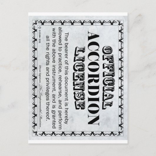 アコーディオン免許 ポストカード (正面)