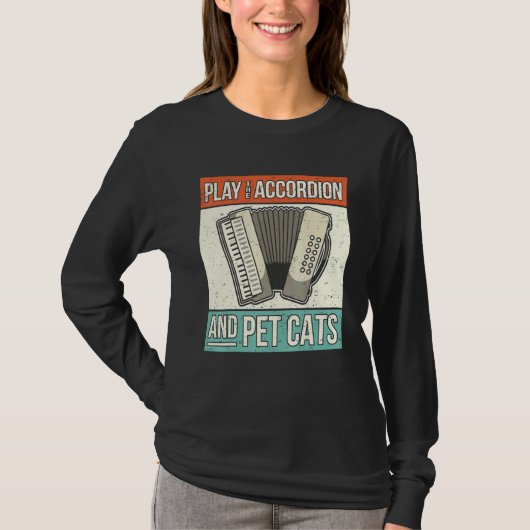 アコーディオン奏者アコーディオン猫飼いレトロAcco Tシャツ (正面)