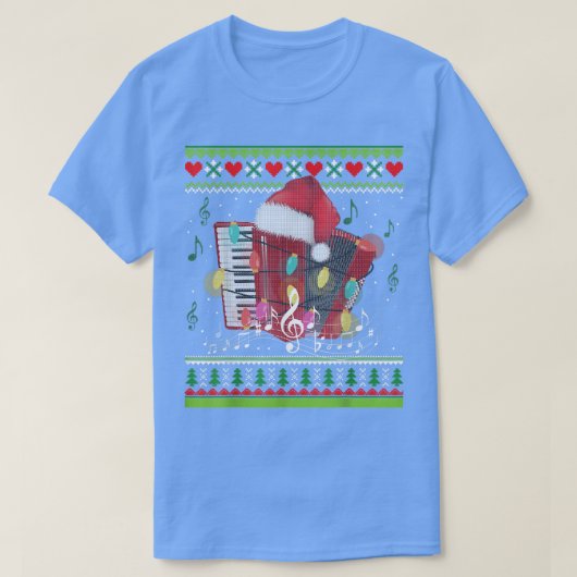 アコーディオン楽器サンタハットクリスマスライトXm Tシャツ (デザイン正面)