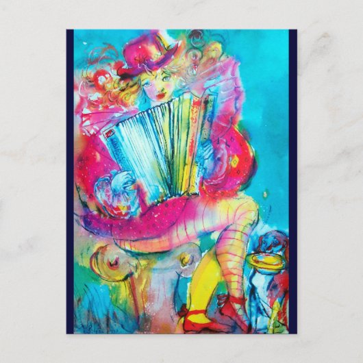 アコーディオン選手の水彩画 ポストカード (正面)