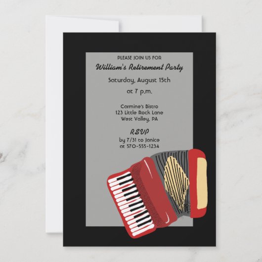 アコーディオン黒番と赤番のプレイヤーパーティー 招待状 (正面)