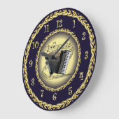 アコーディオン～ミュージカルスクロール～金ゴールド/ネイビーブルー～ ラージ壁時計 (傾斜)