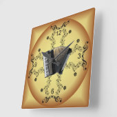 アコーディオン〜ミュージカルスクロール〜黄金色背景〜 スクエア壁時計 (傾斜)