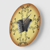 アコーディオン〜ミュージカルスクロール〜黄金色背景〜 ラージ壁時計 (傾斜)