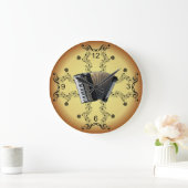 アコーディオン〜ミュージカルスクロール〜黄金色背景〜 ラージ壁時計 (ホーム)