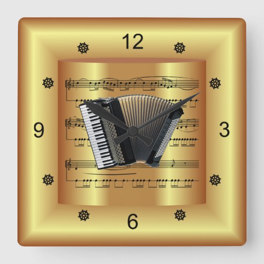 アコーディオン～曲線音楽～金ゴールド背景～ スクエア壁時計 (正面)