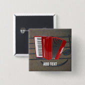 アコーディオン:赤アコーディオンテンプレートボタン 缶バッジ (正面&裏面)