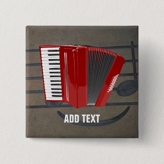 アコーディオン:赤アコーディオンテンプレートボタン 缶バッジ (正面)