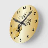 アコーモノグラムのスティックギター ラウンド壁時計 (傾斜)