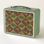 アコーンとオークの葉チェッカーボードパターンカスタムナム メタルランチボックス (裏面)