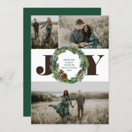 アコーンリース3フォトクリスマスホリデーフラットカード 招待状