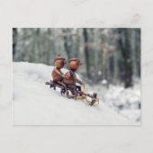 アコーン小人はそり冬のはがきに乗る ポストカード (正面)