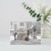 アコーン小人遊と雪の冬はがき ポストカード (スタンド正面)